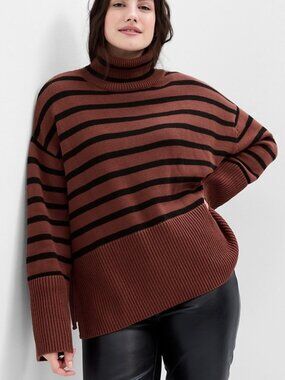 GAP Split-Hem Stripe Turtleneck Sweater